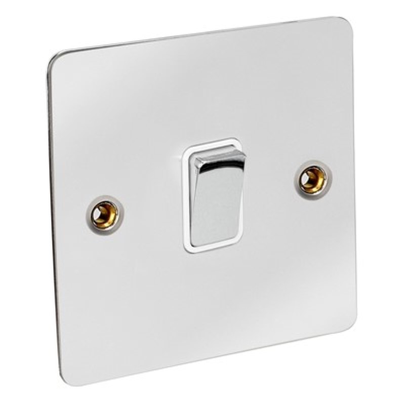 Flat Plate 10Amp 1 Gang 1 Way Switch *Chrome/White Insert ** - Click Image to Close